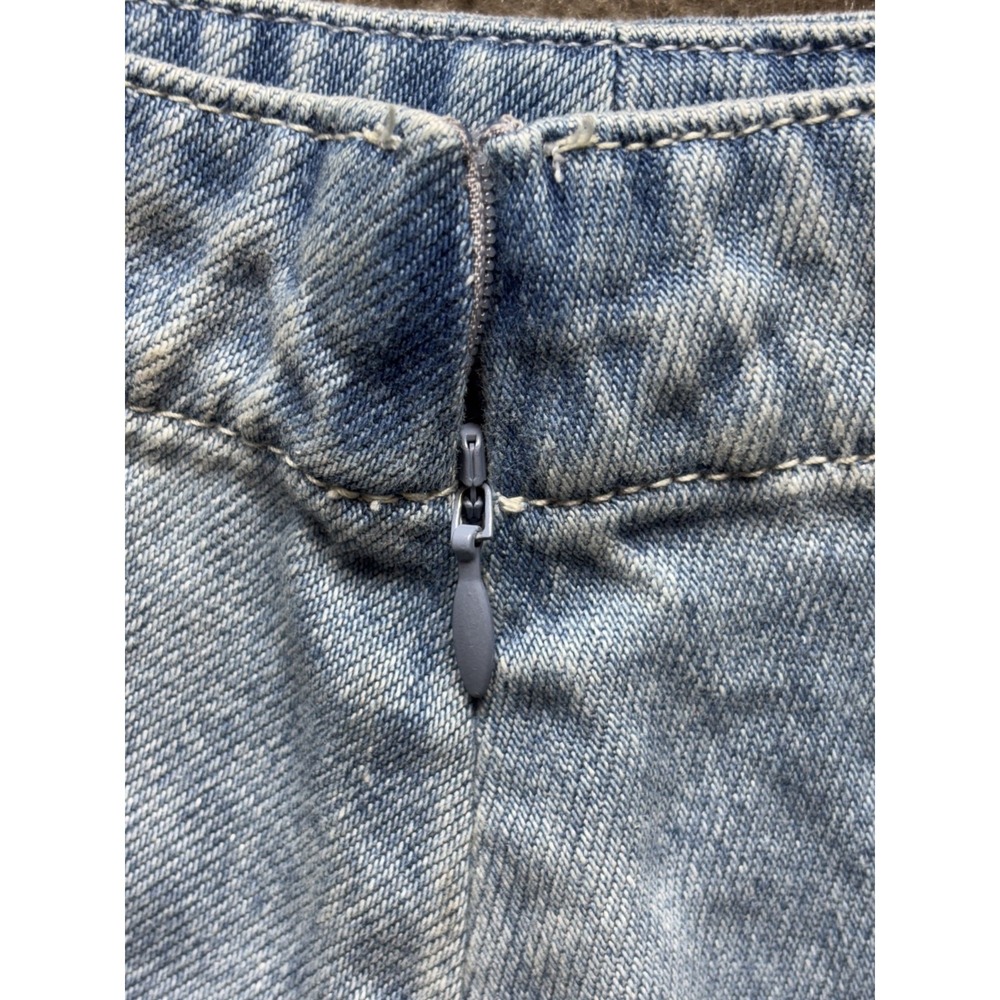 Free People Denim Mini Skirt 4 Blue Flared Frayed Distressed Fringe Light Wash - Picture 3 of 6